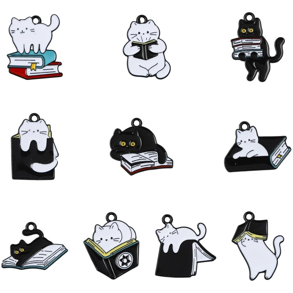 9539 20Pcs 10 Styles Book With Cat Charms for Jewelry Enamel Pet Kitten
